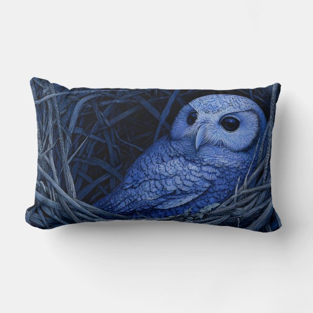 Nesting blue owl lumbar cushion (Front)
