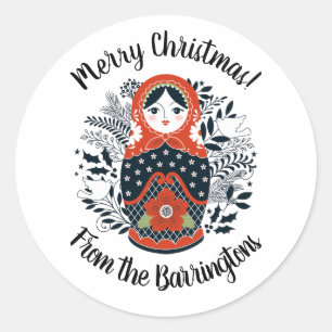 Nesting Doll Christmas Red Matryoshka Classic Round Sticker
