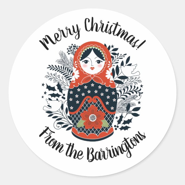 Nesting Doll Christmas Red Matryoshka Classic Round Sticker (Front)