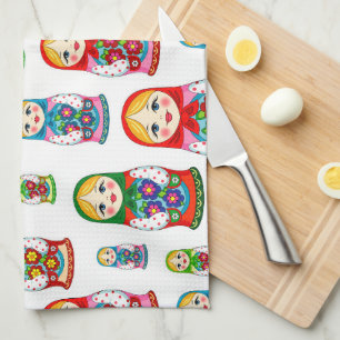 Nesting doll pattern tea towel