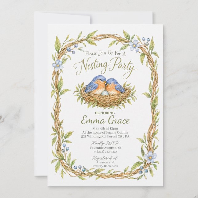 Nesting Eastern Bluebirds Baby Shower Invite (Front)