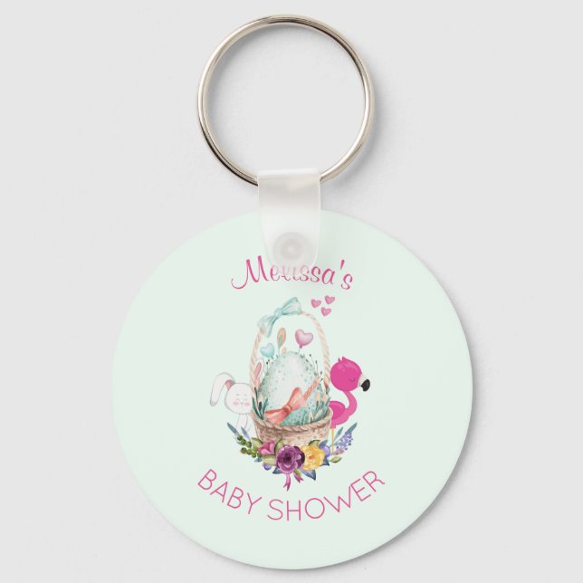 Nesting Egg w/ Flamingo & Bunny Baby Shower Key Ring (Front)