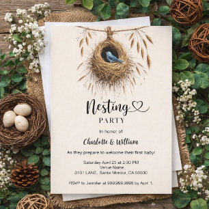 Nesting party bird nest boho baby shower invitation