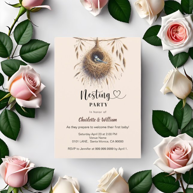 Nesting party bird nest boho baby shower invitation (Creator Uploaded)