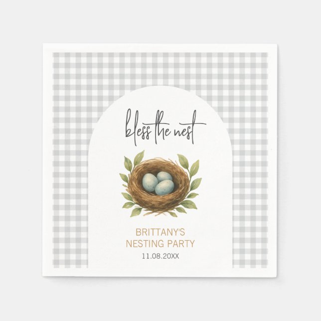 Nesting Party Bless the Nest Neutral Baby Shower Napkin (Front)