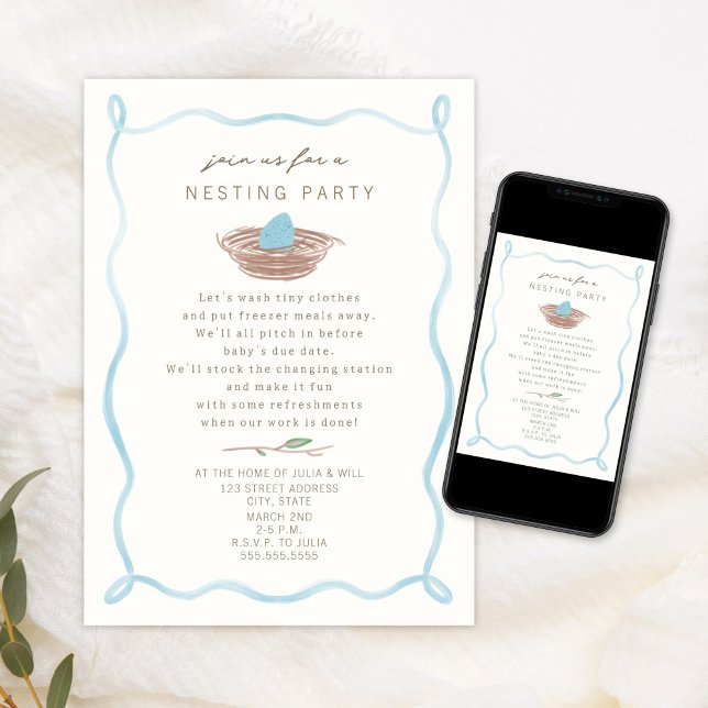 Nesting Party Poem Baby Blue Egg Doodle Invitation (Creator Uploaded)