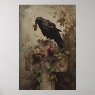 Nestkeeper of the Ivy Cross Gothic Raven Art Print