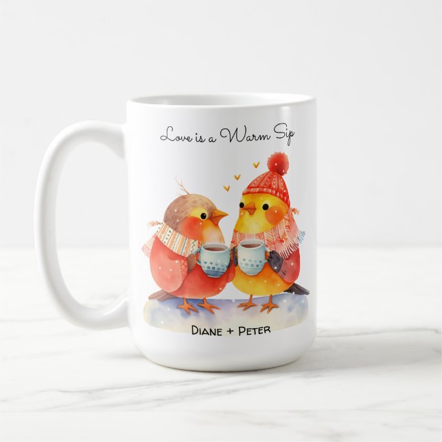 Nestle in Love Cute Birds Romance Cartoon Coffee Coffee Mug (Left)