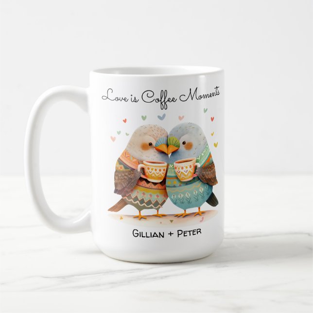 Nestle in Love Romantic Cute Birds Cartoon Coffee Mug (Left)