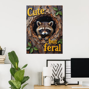 Nestled Prowler: A Racoon's Perch Poster