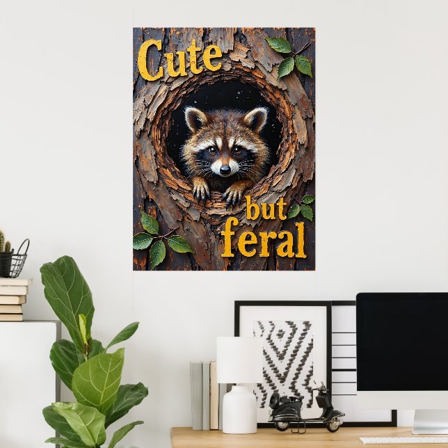Nestled Prowler: A Racoon's Perch Poster (Home Office)