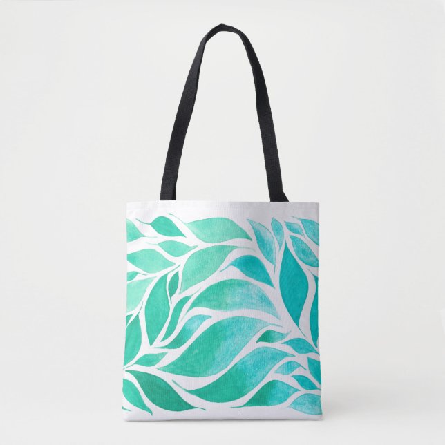 Nestling Leaves in Watercolor Ombre Tote Bag (Front)