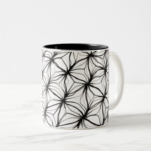 Net Geometry – Diamond Mesh Abstract Two-Tone Coffee Mug (Front Right)