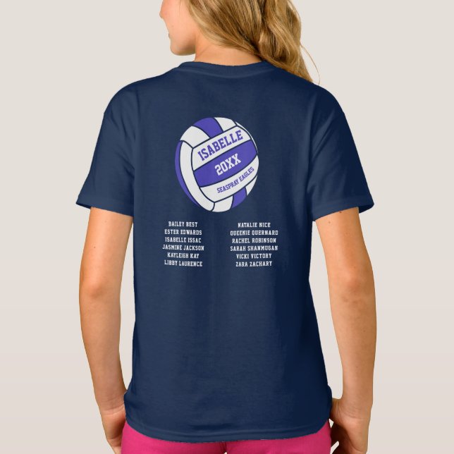 Netball blue white out team names T-Shirt (Back)