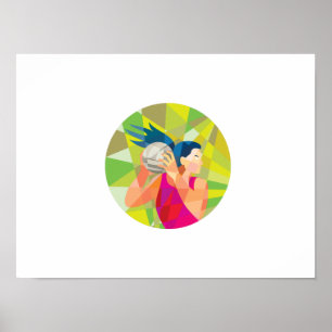 Netball Player Ball Rebound Low Polygon Poster