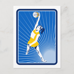 netball player catching passing ball postcard