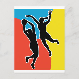 netball player jumping shooting blocking postcard