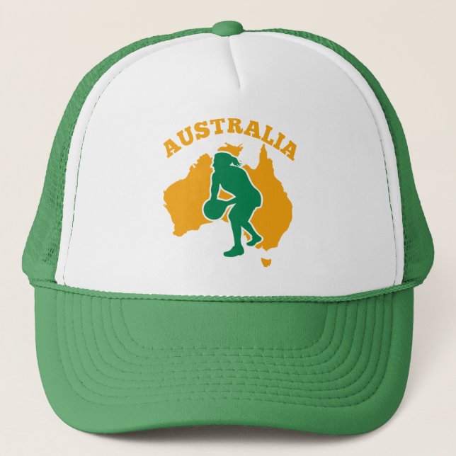 Netball player passing ball Australia Map Trucker Hat (Front)
