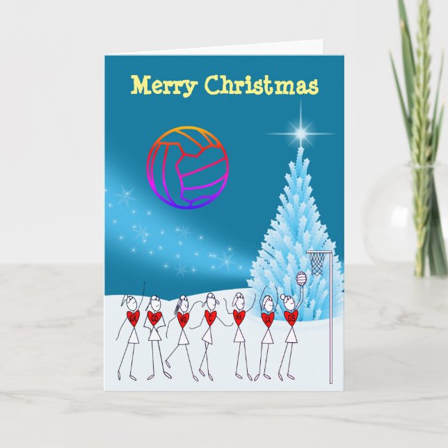 Netball Players Ball Themed Christmas Greeting Holiday Card (Front)