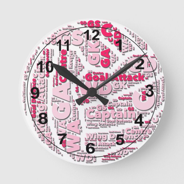 Netball Positions Ball Design Round Clock (Front)