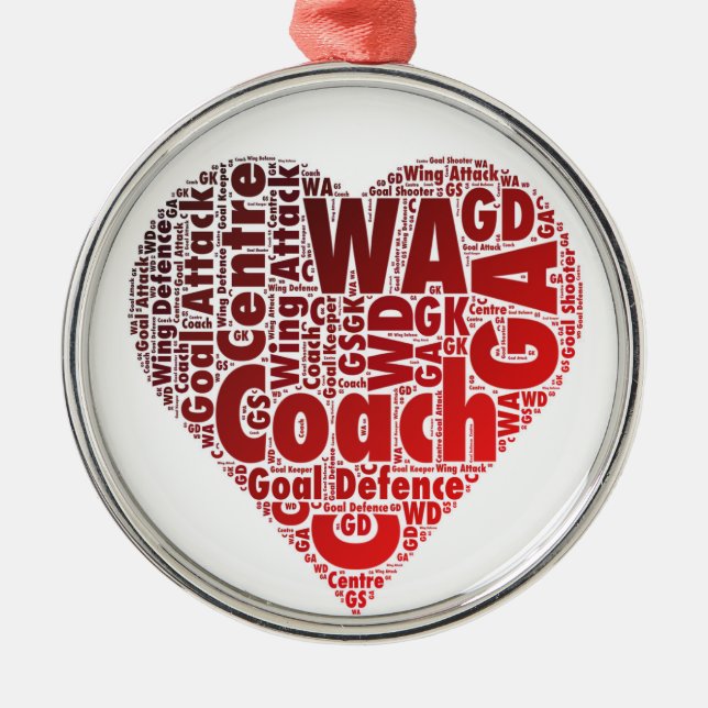 Netball Positions Heart Design Metal Tree Decoration (Front)