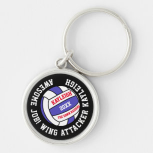 Netball sports blue red white personalized award key ring