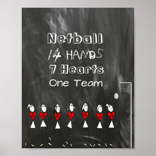 Netball Team Positions Stick Figures and Quote Poster (Front)