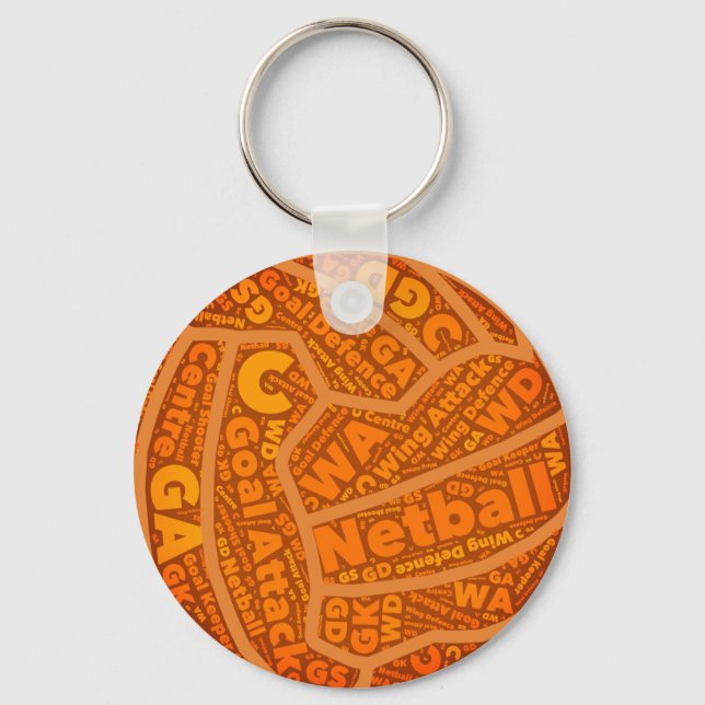 Netball Themed Orange Ball Design Key Ring (Front)