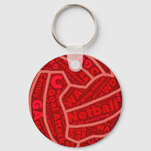 Netball Themed Red Typography Ball Design Key Ring