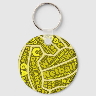 Netball Themed Yellow Typography Ball Design Key Ring