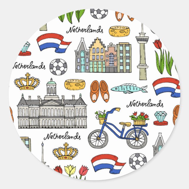 Netherland Doodle Pattern Classic Round Sticker (Front)