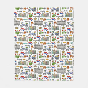 Netherland Doodle Pattern Fleece Blanket