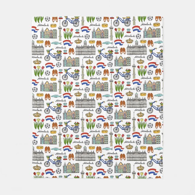 Netherland Doodle Pattern Fleece Blanket (Front)