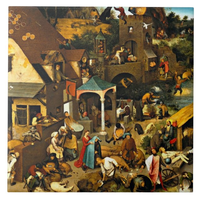 Netherlandish Proverbs, by Pieter Bruegel, Ceramic Tile (Front)