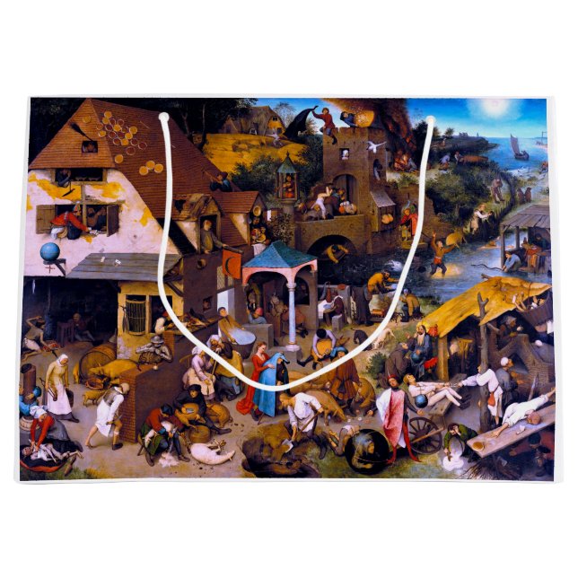 Netherlandish Proverbs, Pieter Bruegel the Elder Large Gift Bag (Front)