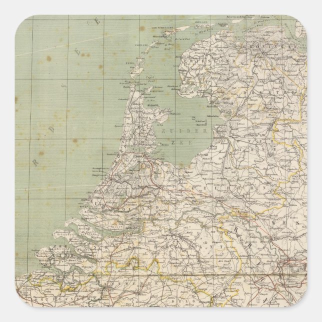 Netherlands and Belgium Atlas Map Square Sticker (Front)