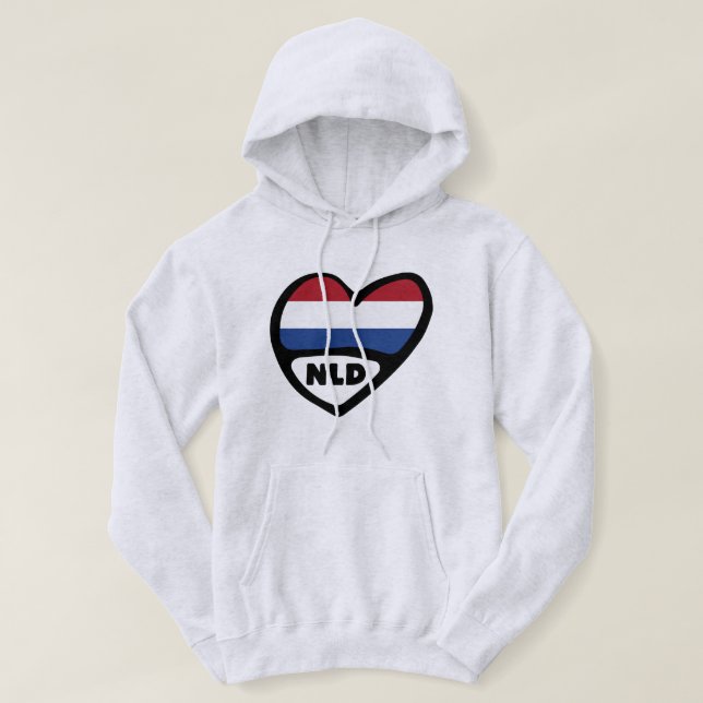 Netherlands Country Code Flag Heart, NLD Hoodie (Design Front)