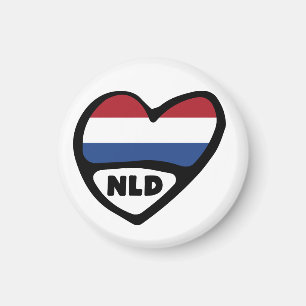 Netherlands Country Code Flag Heart, NLD Magnet