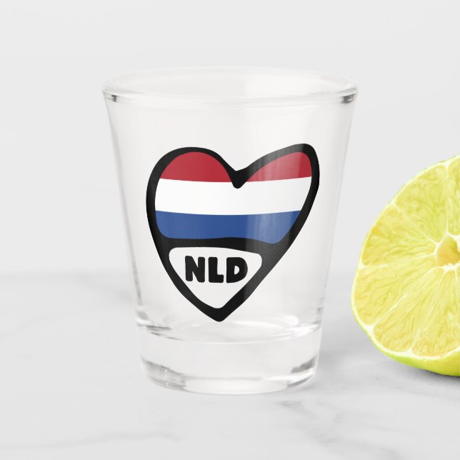Netherlands Country Code Flag Heart, NLD Shot Glass (Front)