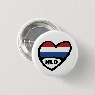 Netherlands Country Code Flag Heart Pin Badge, NLD