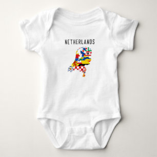Netherlands country regions province flag map symb baby bodysuit