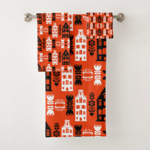 Netherlands Dutch Folk Art Print Bath Towel Set