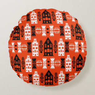 Netherlands Dutch Folk Art Print Round Cushion