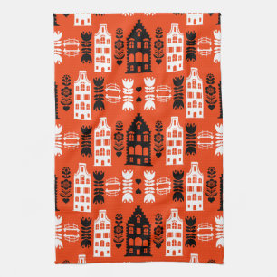 Netherlands Dutch Folk Art Print Tea Towel