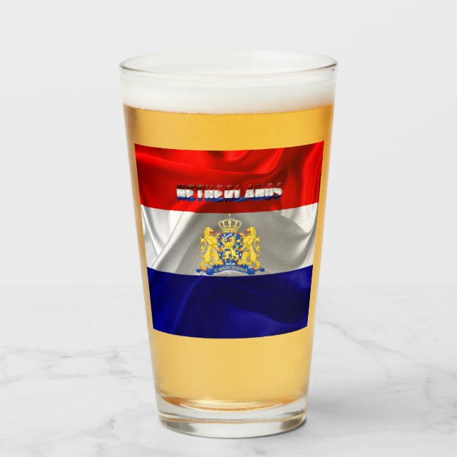 Netherlands flag-coat of arms  glass (Front Filled)