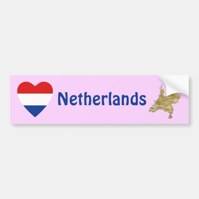 Netherlands Flag Heart + Map Bumper Sticker (Front)