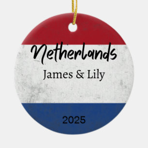 Netherlands Flag Ornament, Personalised Netherland Ceramic Ornament