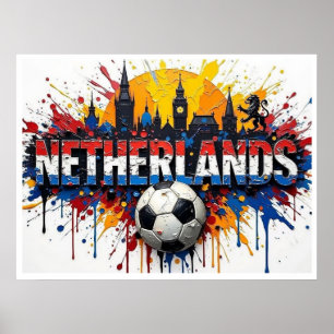 Netherlands Football Citiscape Oil Painting Style  Poster