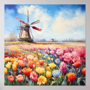 Netherlands Holland Travel Watercolor Painting   Poster