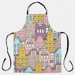 Netherlands houses set hand drawn seamless pattern apron